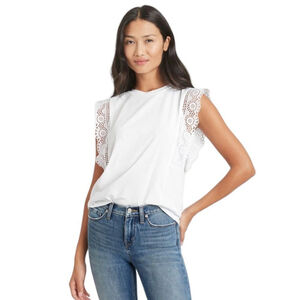Banana Republic Linen Blend Eyelet Flutter Sleeve Light Summer Top sz M